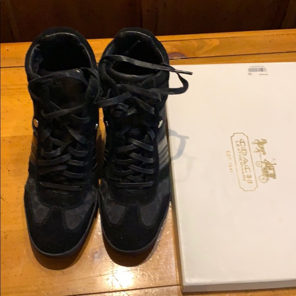 Coach Alara suede and fabric sneaker heels